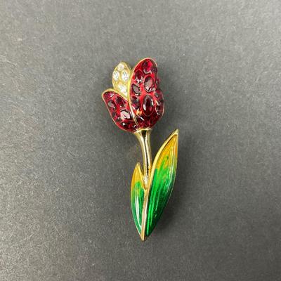 -24- SWAROVSKI | Pave Crystal tulip Flower Brooch | Marked