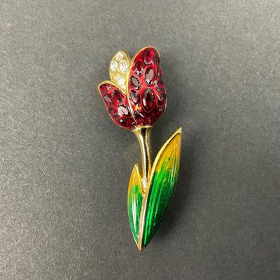 -24- SWAROVSKI | Pave Crystal tulip Flower Brooch | Marked