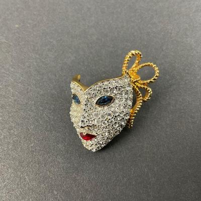 -25- SWAROVSKI | Crystal Mask Brooch | Marked
