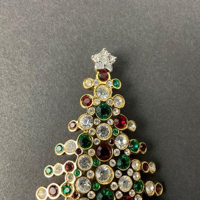 -27- SWAROVSKI | Gold Plated Green & Red Colored Christmas Tree Brooch | Marked