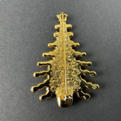 -27- SWAROVSKI | Gold Plated Green & Red Colored Christmas Tree Brooch | Marked