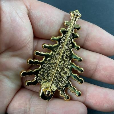 -27- SWAROVSKI | Gold Plated Green & Red Colored Christmas Tree Brooch | Marked