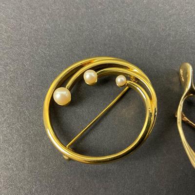 -28- BROOCH | One Monet Marked & One 14K Gold Wishbone
