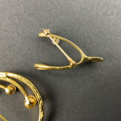 -28- BROOCH | One Monet Marked & One 14K Gold Wishbone