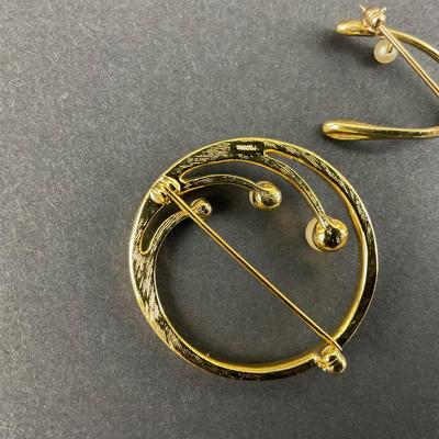 -28- BROOCH | One Monet Marked & One 14K Gold Wishbone