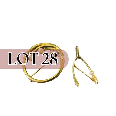 -28- BROOCH | One Monet Marked & One 14K Gold Wishbone