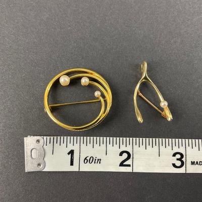 -28- BROOCH | One Monet Marked & One 14K Gold Wishbone