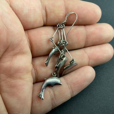 -30- JEWELRY | Dolphin Sterling Marked Pendant & Jumping Dolphin Earrings