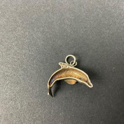 -30- JEWELRY | Dolphin Sterling Marked Pendant & Jumping Dolphin Earrings