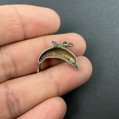 -30- JEWELRY | Dolphin Sterling Marked Pendant & Jumping Dolphin Earrings