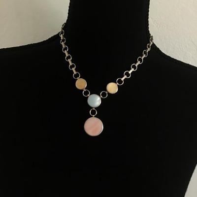 Sterling Silver Pink Blue Yellow Chunky Link