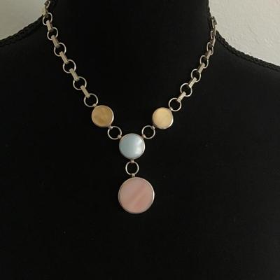 Sterling Silver Pink Blue Yellow Chunky Link