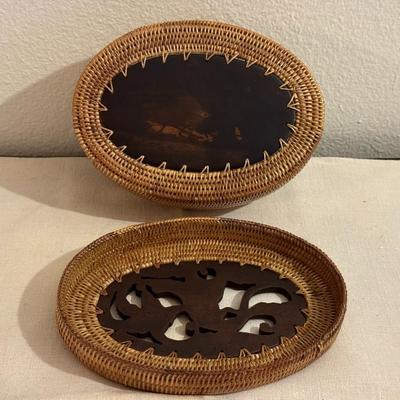 Indonesian Oval Lombok Trinket Basket with Carved Inlaid Wooden Lid