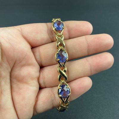 -40- STERLING | Gold Wash Purple Stone Bracelet | Marked