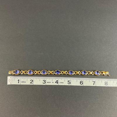 -40- STERLING | Gold Wash Purple Stone Bracelet | Marked