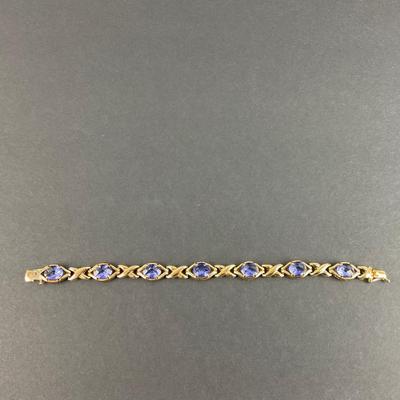 -40- STERLING | Gold Wash Purple Stone Bracelet | Marked