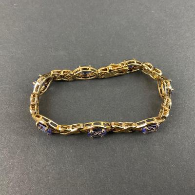-40- STERLING | Gold Wash Purple Stone Bracelet | Marked