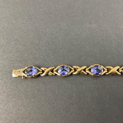 -40- STERLING | Gold Wash Purple Stone Bracelet | Marked