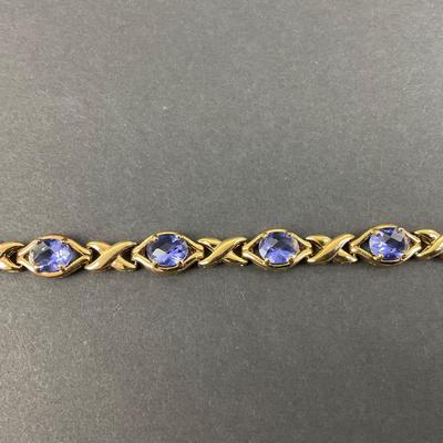 -40- STERLING | Gold Wash Purple Stone Bracelet | Marked
