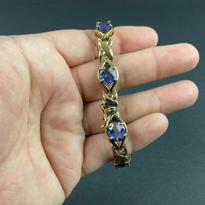 -40- STERLING | Gold Wash Purple Stone Bracelet | Marked