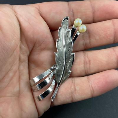 -42- SILVER | Curtis Creations Sterling & Pearl Modernist Brooch | Brooch
