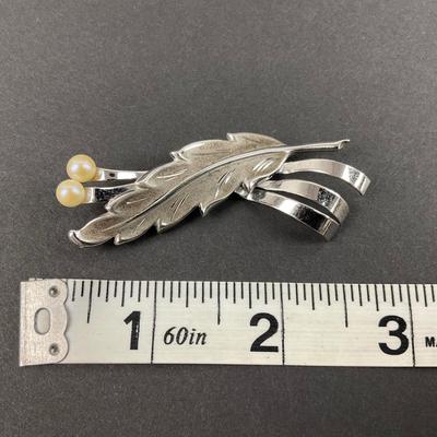 -42- SILVER | Curtis Creations Sterling & Pearl Modernist Brooch | Brooch