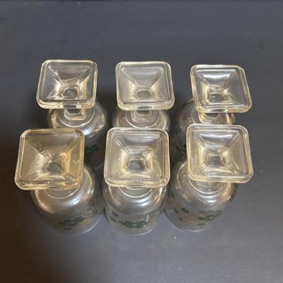 LOT 204: Brass Kiddush Cup Holder & Glass Set made in Isreal, Set of 6 Footed Glasses along with Blue Stem, Swirl Optic Glassware