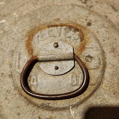 Vintage Reeves Galvanized Steel Trash Garbage Can w/Lid Side Handles 24 Gal Industrial