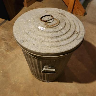 Vintage Reeves Galvanized Steel Trash Garbage Can w/Lid Side Handles 24 Gal Industrial