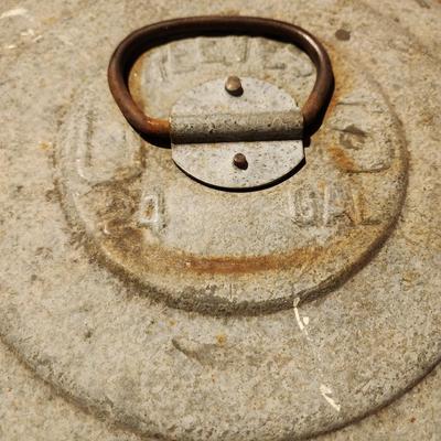 Vintage Reeves Galvanized Steel Trash Garbage Can w/Lid Side Handles 24 Gal Industrial