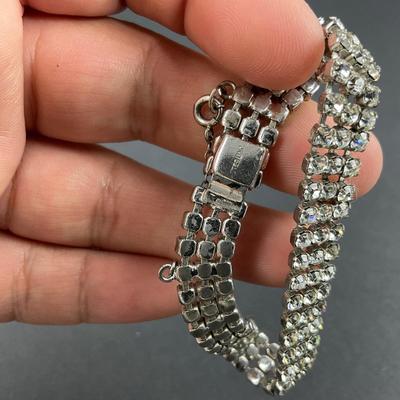 -43- SILVER | Sterling & CZ Rhinestone Bracelet | Marked