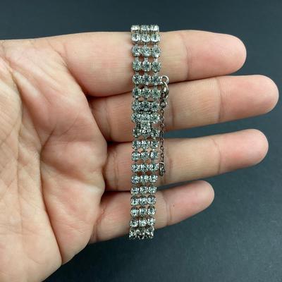 -43- SILVER | Sterling & CZ Rhinestone Bracelet | Marked