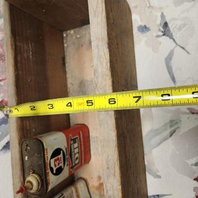 Vintage Wooden Tool Box w Vintage Singer & 3 in 1 Oil Tins