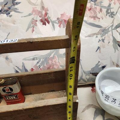 Vintage Wooden Tool Box w Vintage Singer & 3 in 1 Oil Tins