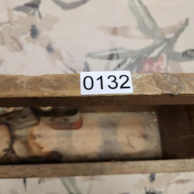 Vintage Wooden Tool Box w Vintage Singer & 3 in 1 Oil Tins