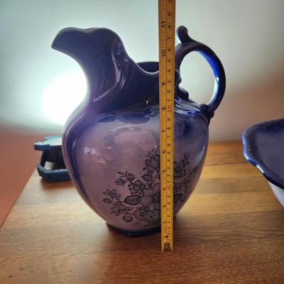 Flow-Blue Water Pitcher & Bowl