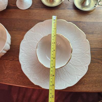 Lenox USA , Belleek, 2 Brass Candle Holders w Globes