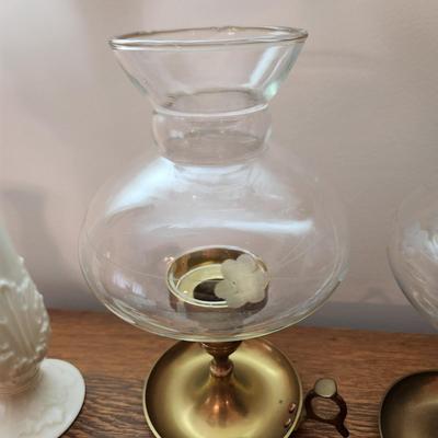 Lenox USA , Belleek, 2 Brass Candle Holders w Globes