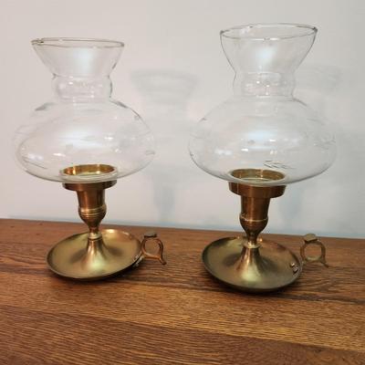 Lenox USA , Belleek, 2 Brass Candle Holders w Globes