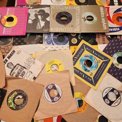 Large Lot 45 RPM Records Elvis Presley Queen Bobby Pickett Monster Mash Garpax The Monkees Yardbirds The Beatles Bee Gees Barbara George...