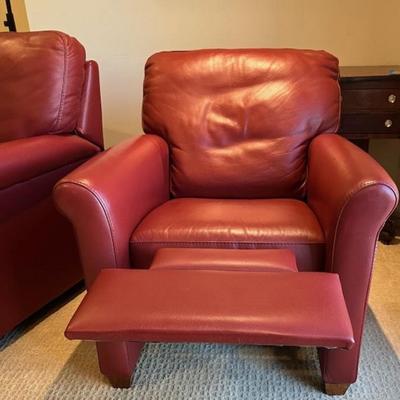 Two Natuzzi Italsofa Red Leather Recliner Chairs