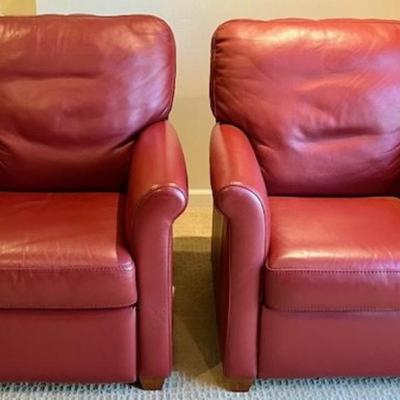 Two Natuzzi Italsofa Red Leather Recliner Chairs
