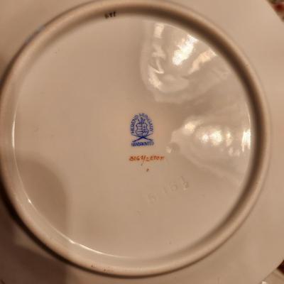 Table Top Full of China Plates , Fenton Vase, Tea pot, Bowls, Delft Holland, Herend, Bareuther, Royal Crown