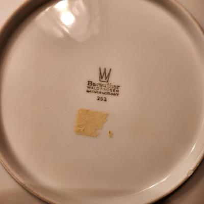 Table Top Full of China Plates , Fenton Vase, Tea pot, Bowls, Delft Holland, Herend, Bareuther, Royal Crown