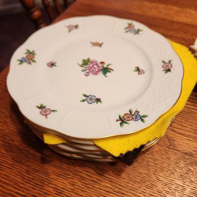 Table Top Full of China Plates , Fenton Vase, Tea pot, Bowls, Delft Holland, Herend, Bareuther, Royal Crown