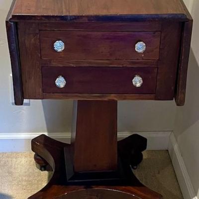 Antique Drop Leaf End Table With Casters