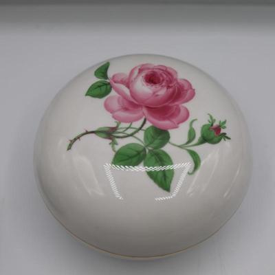 Meissen Porcelain Red Rose Candle Holder, Lidded Box and Teacup & Saucer