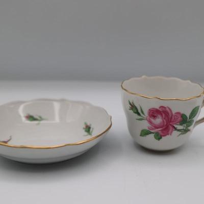 Meissen Porcelain Red Rose Candle Holder, Lidded Box and Teacup & Saucer