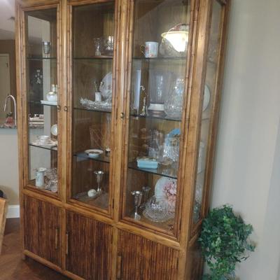 Bamboo Design Lighted China Cabinet- Approx 57" x 16" x 81" Tall (No Contents Included)