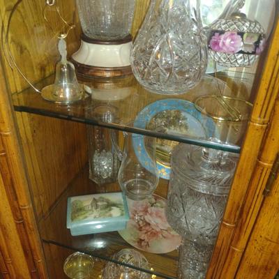 Bamboo Design Lighted China Cabinet- Approx 57" x 16" x 81" Tall (No Contents Included)
